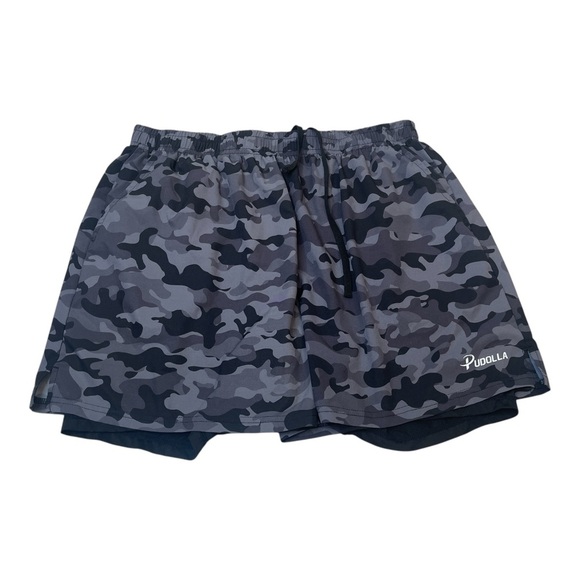Pudolla Workout Running Lightweight Gym Athletic Shorts Gray Camo Men’s Size XL - Picture 1 of 9
